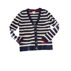 Tabitha Webb Women’s Wool Blend Cardigan Sweater Navy Cream Red Size Small